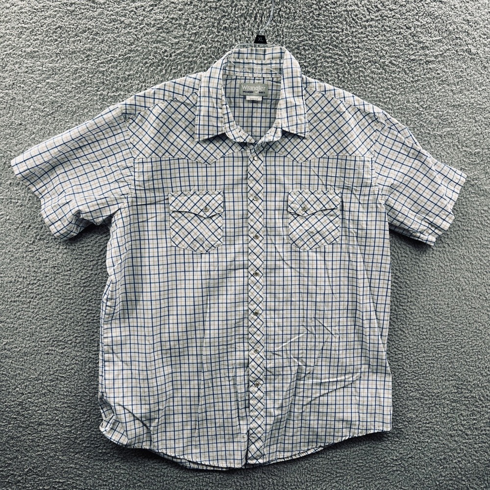 Wrangler Mens XL Plaid Western Ranch Snap Shirt Short Sleeve Country Barn Cowboy